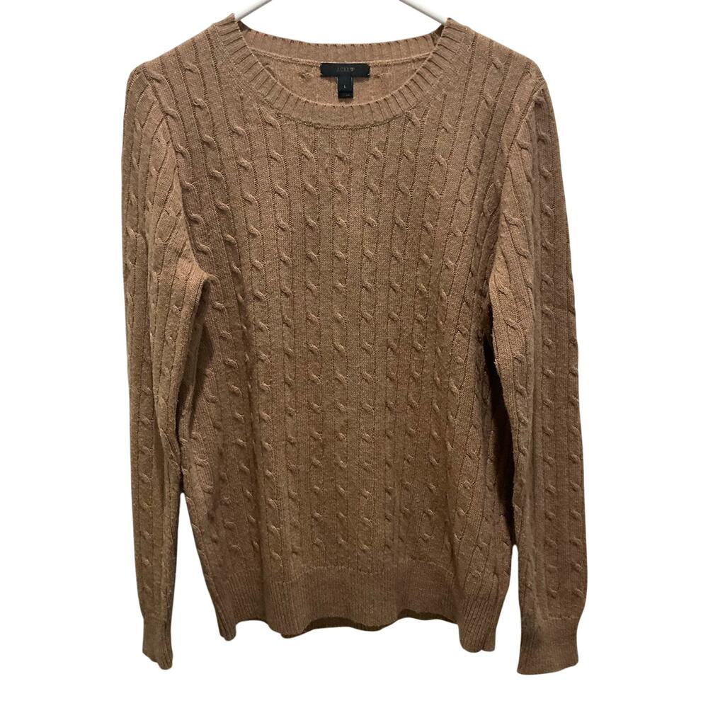 J. Crew Womens Tan Cable Knit Crewneck Sweater Size Large (L)